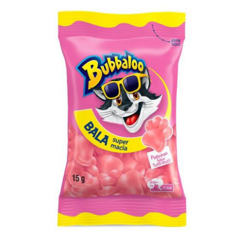 Bala Macia Bubbaloo Patinhas Sabor Tutti-Frutti - Embalagem com 15G