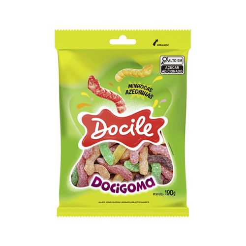 Bala de Goma Docile Minhocas Azedinhas - Embalagem com 190G