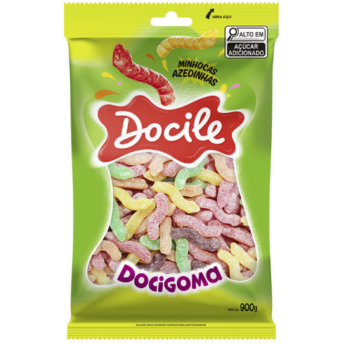 Bala de Goma Docile Minhocas Azedinhas - Embalagem com 900G