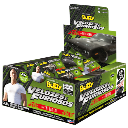 Chiclete Buzzy Velozes e Furiosos Sabor Hortelã - Embalagem com 360G