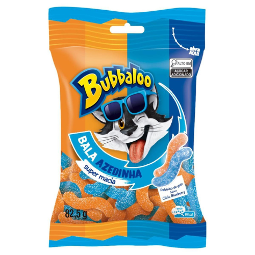 Bala Macia Bubbaloo Azedinha Sabor Citric Blueberry - Embalagem com 82,5G