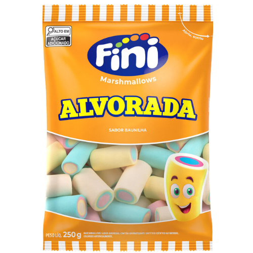 Marshmallow Fini Alvorada Colorido Sabor Baunilha - Embalagem com 250G