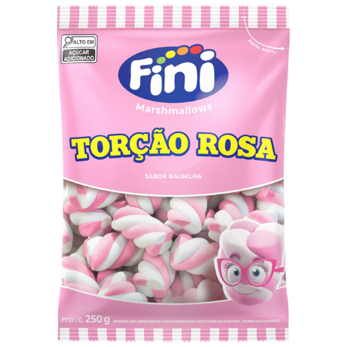 Marshmallow Fini Torção Rosa - Embalagem com 250G