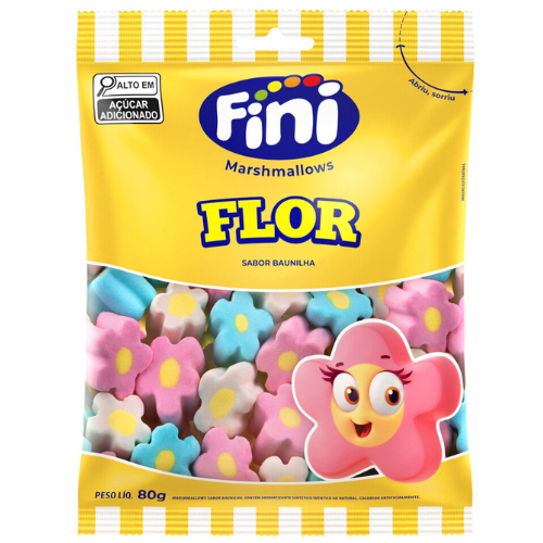 Marshmallow Fini Flor Colorido Sabor Baunilha - Embalagem com 80G