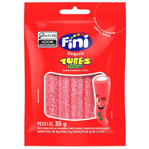 Gelatina Fini Tubes Morango Azedinho - Embalagem com 35G