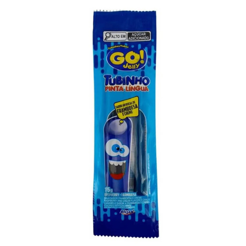 Bala Go Jelly Tubinho Pinta Língua Sabor Framboesa - Embalagem com 15G