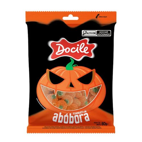Bala De Goma Docile Abóbora - Embalagem com 80G