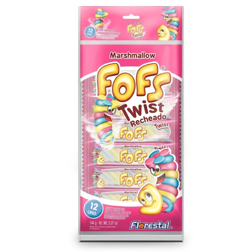 Marshmallow Florestal Fofs Twist Recheado Colorido - Embalagem com 144G