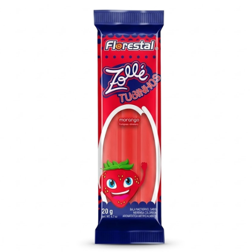 Bala Mastigável Tubinhos Florestal Morango - Embalagem com 20G