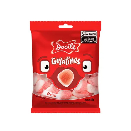 Gelatina Docile Beijos Sabor Morango - Embalagem com 15G