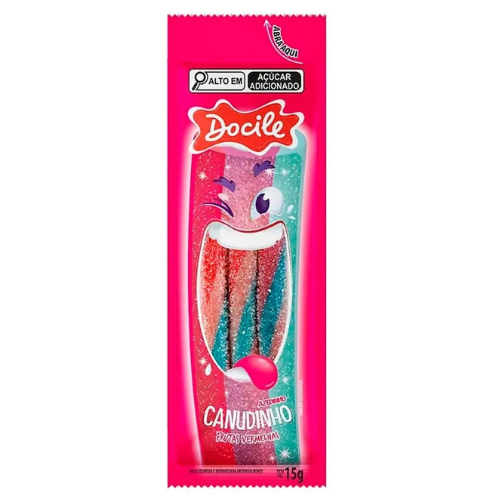 Gelatina Docile Canudinho Sabor Frutas Vermelhas Azedinha - Embalagem com 15G