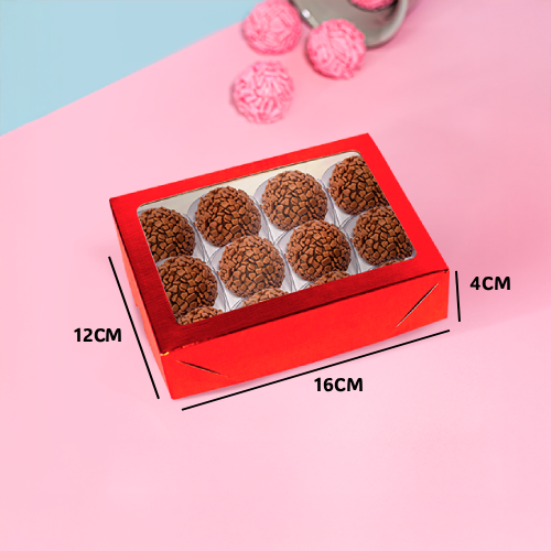 Caixa Laminada Vermelha com Visor Para 12 Doces