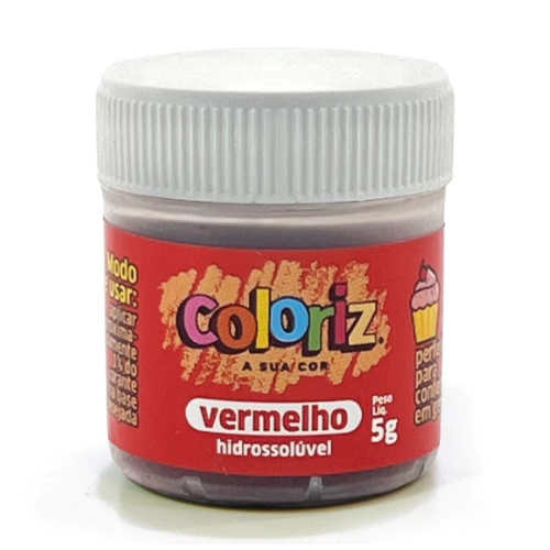 Corante Coloriz em Pó Hidrossolúvel Vermelho - Embalagem com 5G