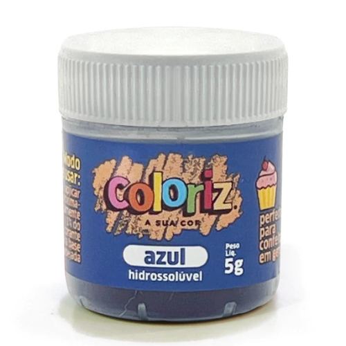 Corante Coloriz em Pó Hidrossolúvel Azul - Embalagem com 5G