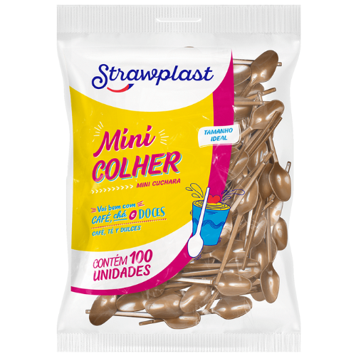 Mini Colher Strawplast Cor Dourada - Pacote com 100 UN