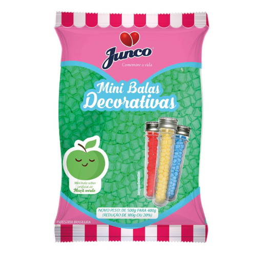 Mini Bala Junco Sabor Maçã Verde - Embalagem com 400G