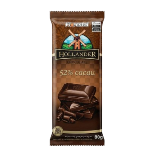 Chocolate Florestal Hollander 52% Cacau - Embalagem com 80G
