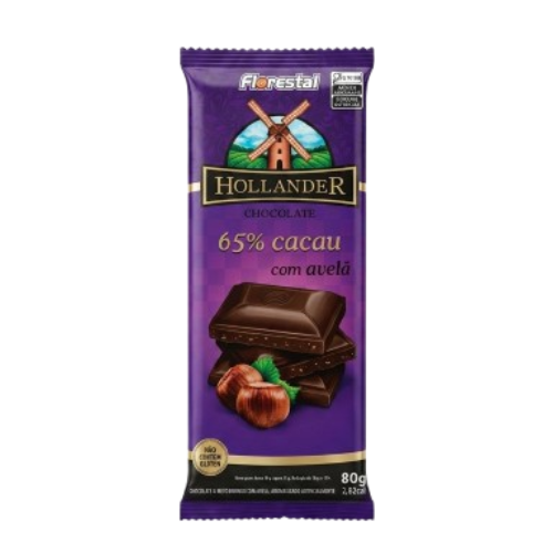 Chocolate com Avelã Florestal Hollander 65% Cacau - Embalagem com 80G
