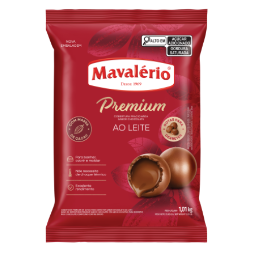 Cobertura Fracionada Gota Premium Mavalério Sabor Chocolate Ao Leite - Embalagem com 1,01KG