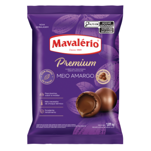 Cobertura Fracionada Gota Premium Mavalério Sabor Chocolate Meio Amargo - Embalagem com 1,01KG