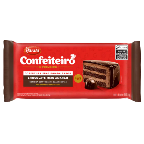 Cobertura Barra Confeiteiro Harald Sabor Chocolate Meio Amargo - Embalagem com 500G