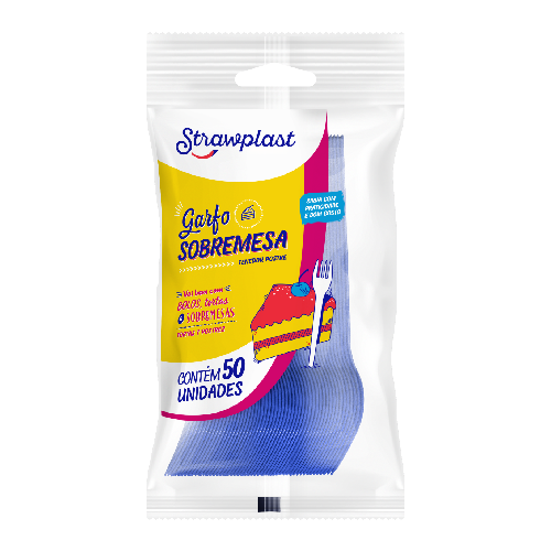 Garfo Sobremesa Strawplast Cor Azul Royal - Embalagem com 50 UN