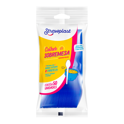 Colher Sobremesa Strawplast Cor Azul Royal - Embalagem com 50 UN