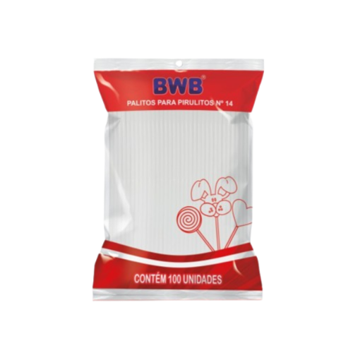 Palitos Para Pirulitos BWB Branco N°14 - Embalagem com 100 UN