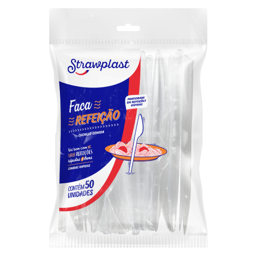 Faca Refeição Strawplast Cor Cristal - Embalagem com 50 UN
