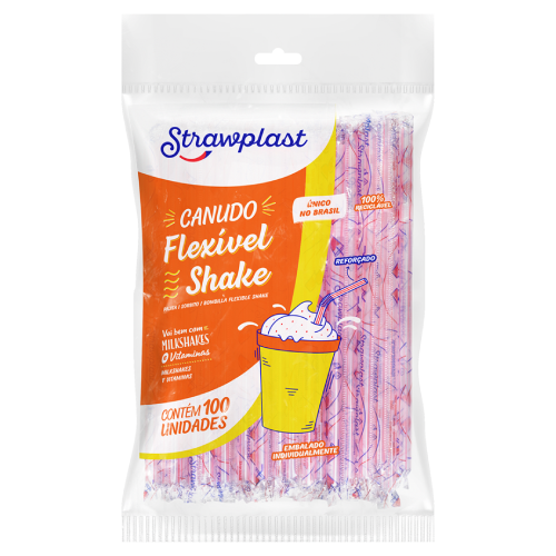 Canudo Flexível Shake Strawplast - Embalagem com 100 UN