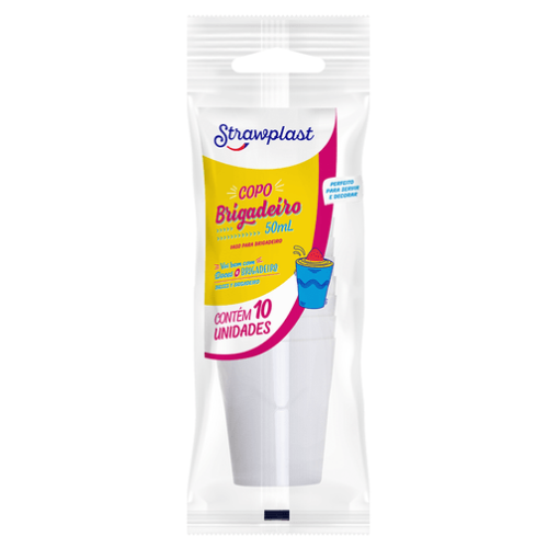 Copo Brigadeiro Strawplast Cor Branco 50ML - Embalagem com 10 UN