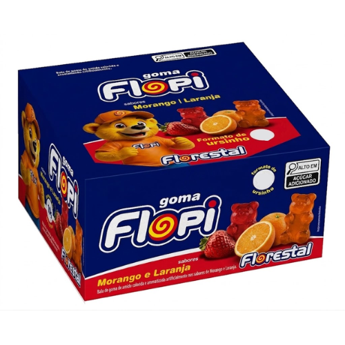 Goma Florestal Flopi Sabor Morango e Laranja - Embalagem com 180G