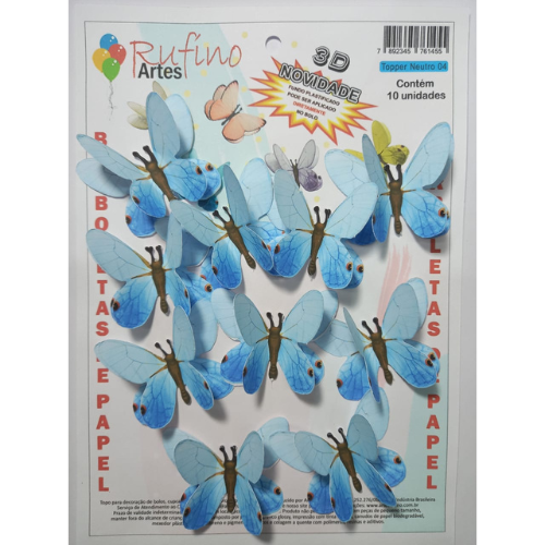 Borboletas 3D Rufíno Cor Azul - Embalagem com 10 UN