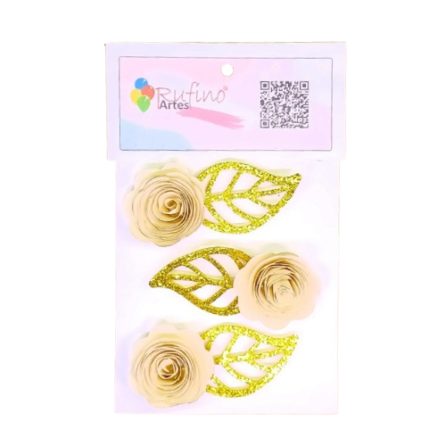 Flor de Papel Rococó Marfim - Embalagem com 3UN