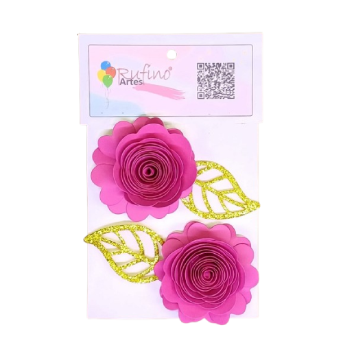 Flor de Papel Rococó G Pink - Embalagem com 2UN