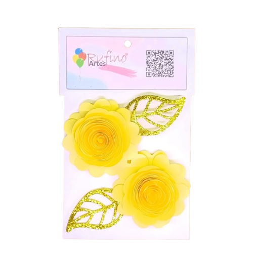 Flor de Papel Rococó G Amarela - Embalagem com 2UN
