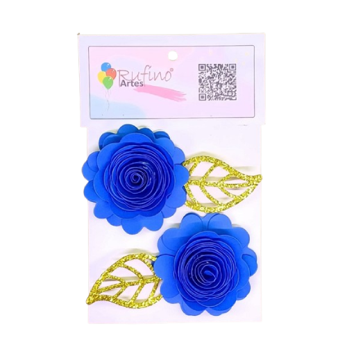 Flor de Papel Rococó G Azul Royal - Embalagem com 2UN