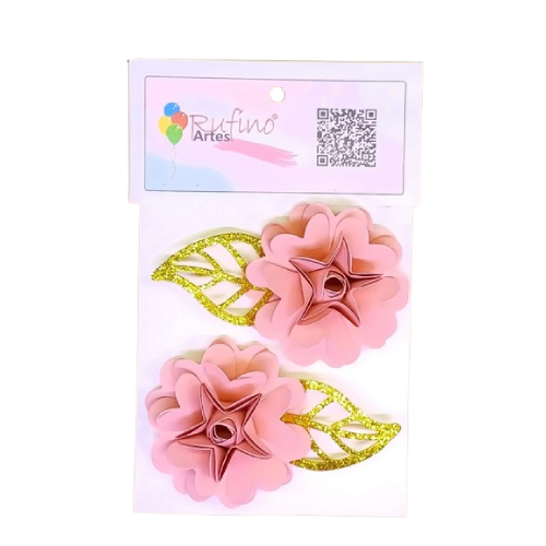Flor de Papel Coração Rose - Embalagem com 2UN