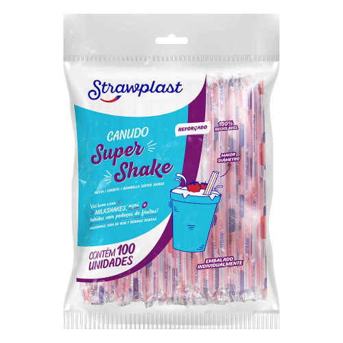 Canudo Super Shake Strawplast - Embalagem com 100 UN