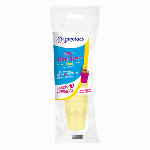 Copo Mini Doce Strawplast Amarerlo Candy 25ML - Embalagem com 10 UN