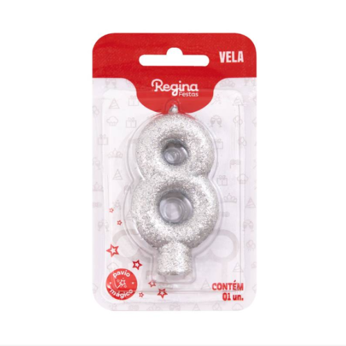 Vela Cintilante Regina Prata N°8 - Embalagem com 1 UN