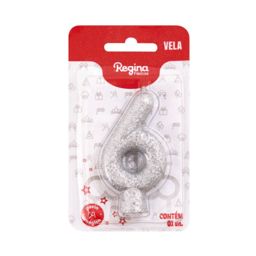 Vela Cintilante Regina Prata N°6 - Embalagem com 1 UN