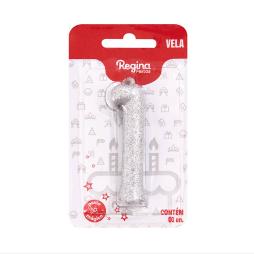 Vela Cintilante Regina Prata N°1 - Embalagem com 1 UN