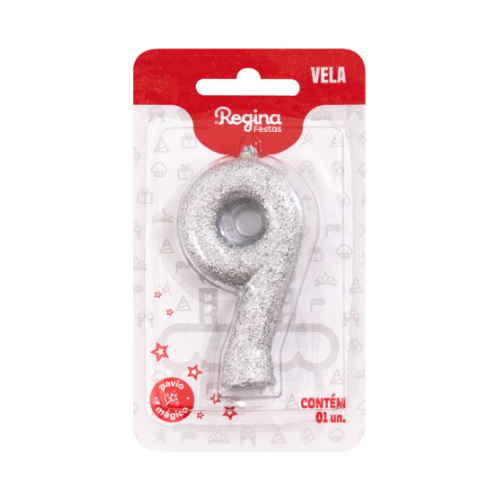 Vela Cintilante Regina Prata N°9 - Embalagem com 1 UN