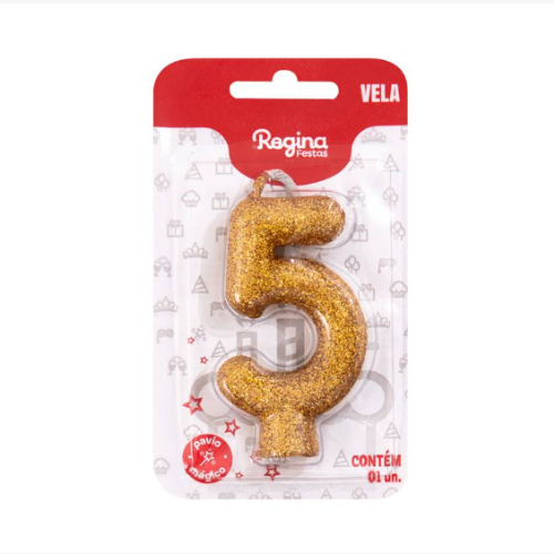 Vela Cintilante Regina Dourada N°5 - Embalagem com 1 UN