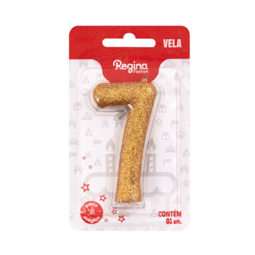 Vela Cintilante Regina Dourada N°7 - Embalagem com 1 UN