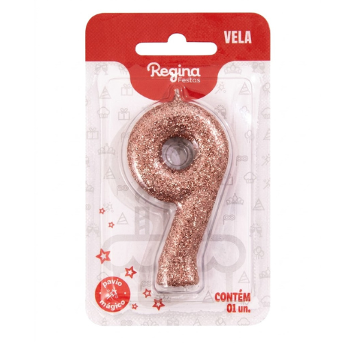 Vela Cintilante Regina Ouro Rosé N°9 - Embalagem com 1 UN