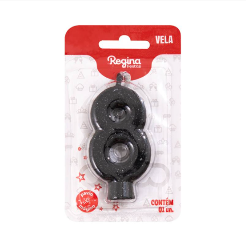 Vela Cintilante Regina Preta N°8 - Embalagem com 1 UN