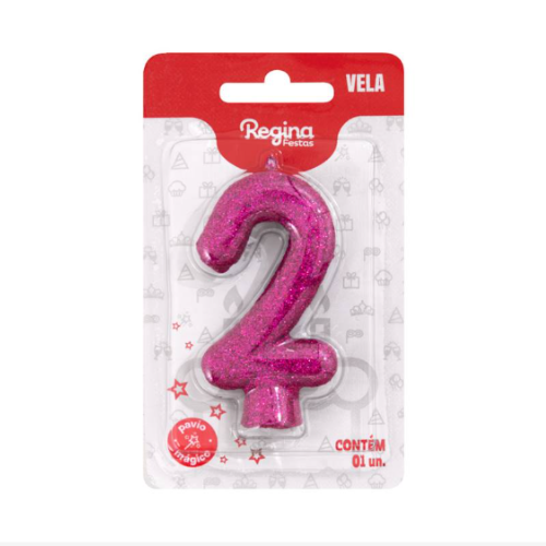 Vela Cintilante Regina Pink N°2 - Embalagem com 1 UN