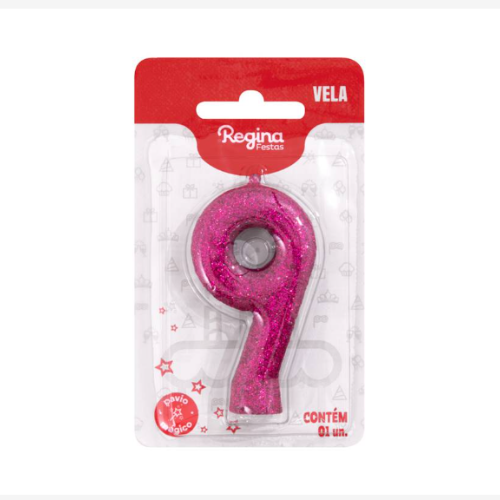 Vela Cintilante Regina Pink N°9 - Embalagem com 1 UN